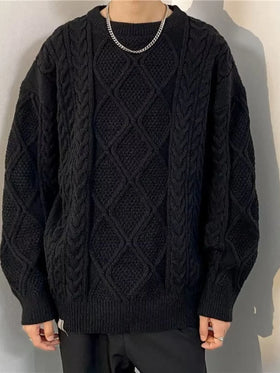 Men's Plus Size Cable Knit Round Neck Sweater