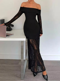 Off-Shoulder Lace Long Sleeve Maxi Dress