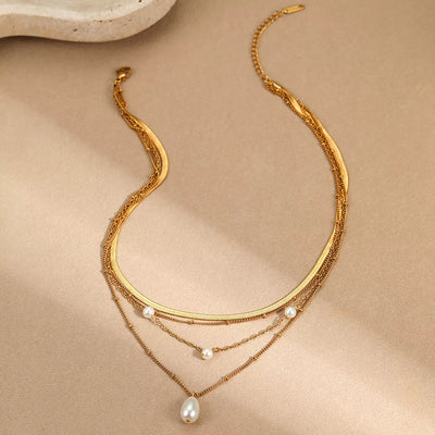 18K Gold-Plated Four-Layered Pearl Necklace