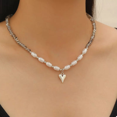 Pearl & Heart Pendant Necklace