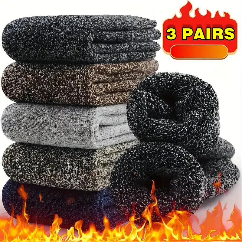 3 Pairs Winter Warm Thick Towel bottom Man Socks Wool Socks Slipper 39-44