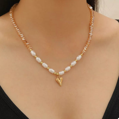 Pearl & Heart Pendant Necklace