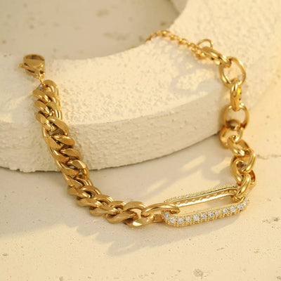 Elegant 18K Gold-Plated Rhinestone Chain Bracelet with sparkling stones. Tarnish-resistant, hypoallergenic, and perfect for any outfit or occasion