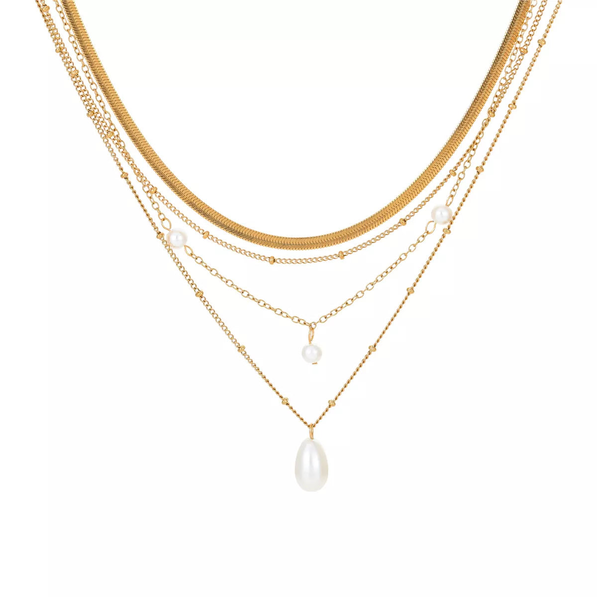 18K Gold-Plated Four-Layered Pearl Necklace