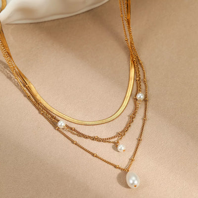 18K Gold-Plated Four-Layered Pearl Necklace