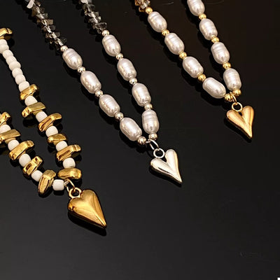Pearl & Heart Pendant Necklace