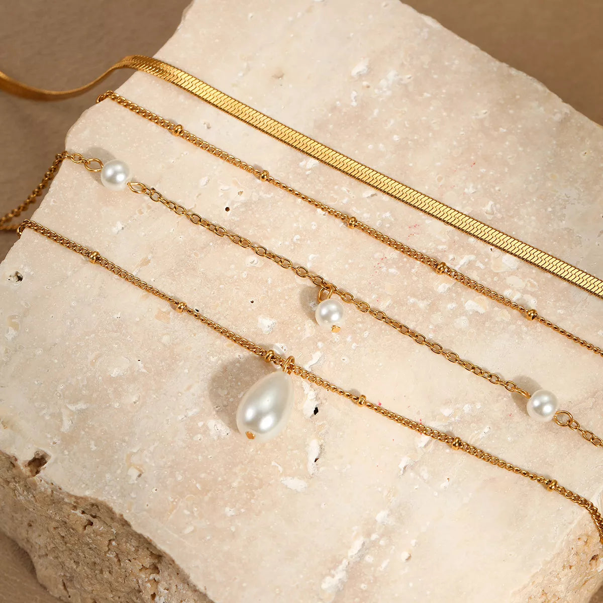 18K Gold-Plated Four-Layered Pearl Necklace